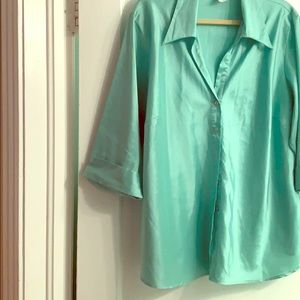 Holiday shimmering teal blouse